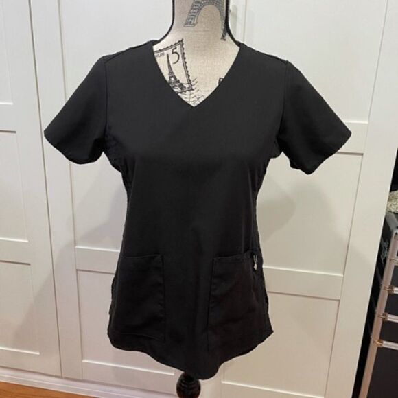 Vera Bradley Women's Size XS Black Scrub Top Front Pockets Nurse Uniform - Picture 1 of 7
